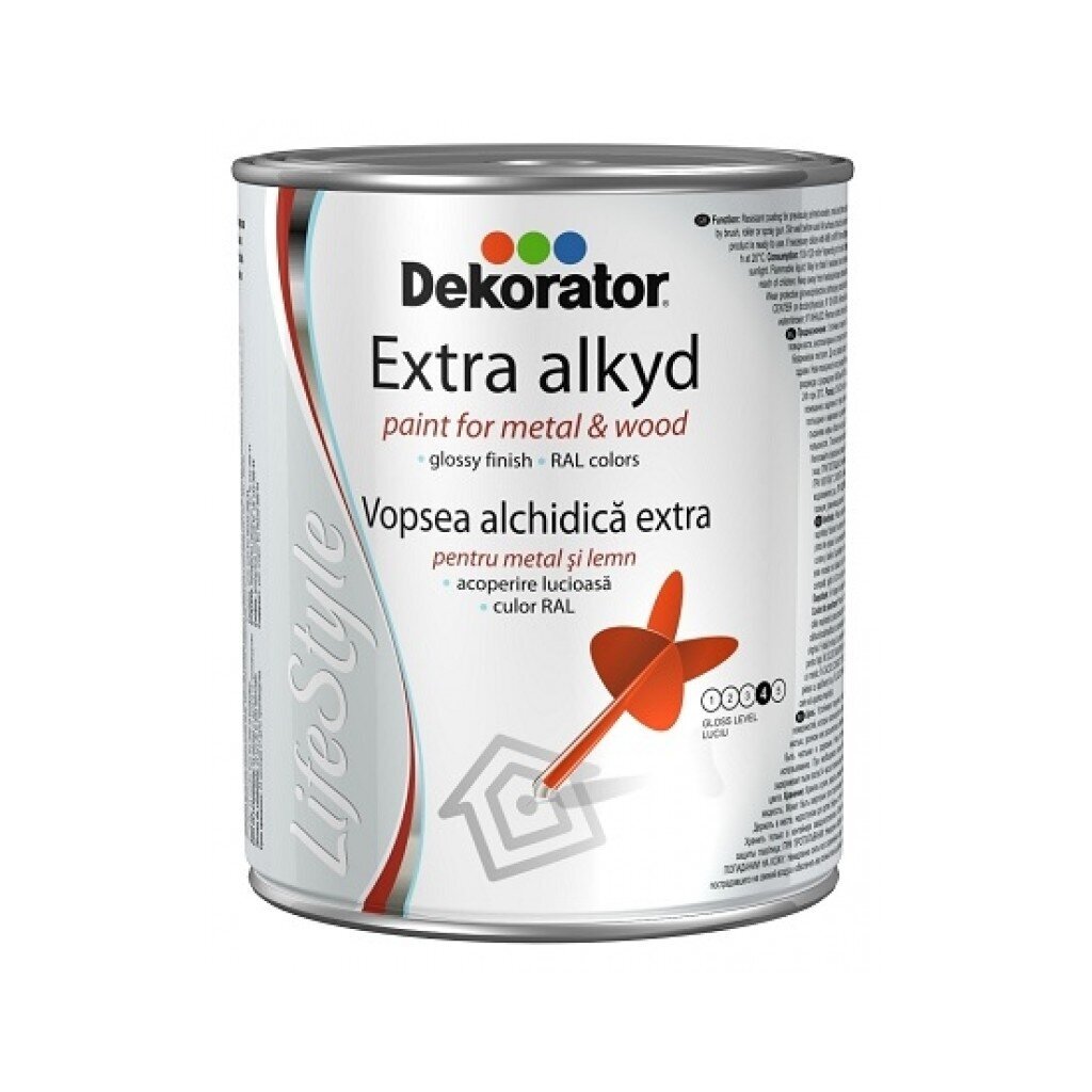 Alkidinė emalė DEKORATOR Extra, 0,75l pilka sp. Alkidinė emalė DEKORATOR Extra, 0,75l pilka sp.