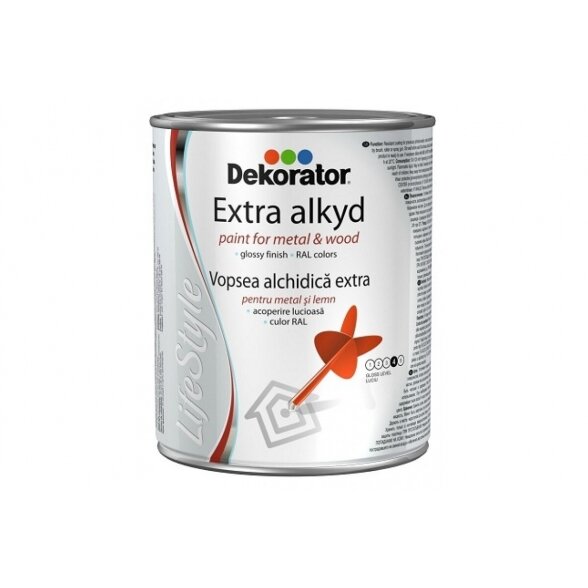 Blizgi alkidinė emalė DEKORATOR EXTRA RAL9005 juoda, 0,75 L