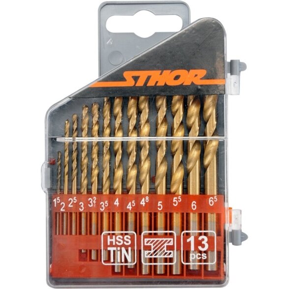Metalo grąžtų rinkinys STHOR HSS Titanium, 1,5-6,5mm 13vnt Metalo grąžtų rinkinys STHOR HSS Titanium, 1,5-6,5mm 13vnt