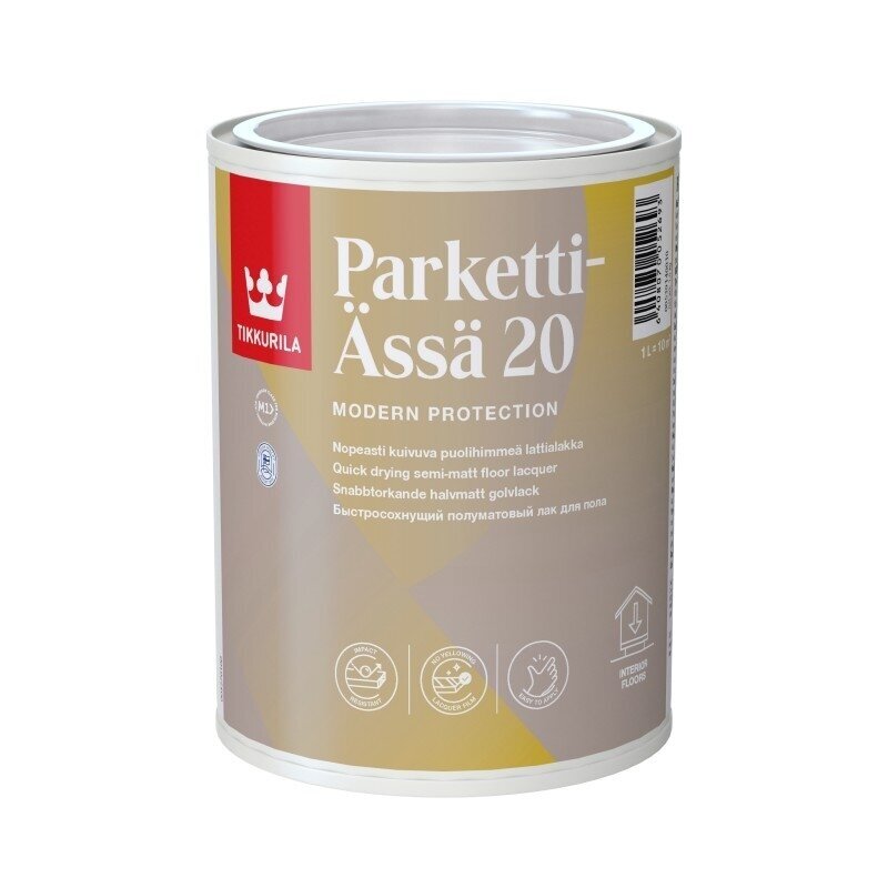 Parketinis lakas TIKKURILA Parketti Assa 20, 1l pusiau blizgus Parketinis lakas TIKKURILA Parketti Assa 20, 1l pusiau blizgus