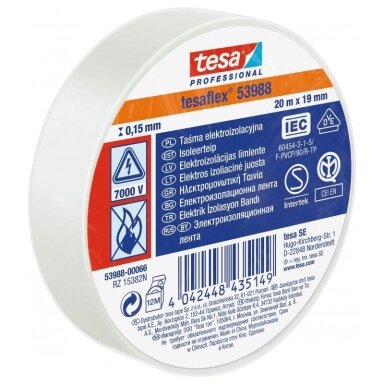 Izoliacinė juosta TESA Tesaflex 53988, 19mm 20m balta sp.