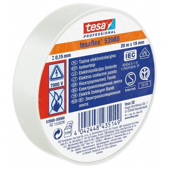 Izoliacinė juosta TESA Tesaflex 53988, 19mm 20m balta sp. Izoliacinė juosta TESA Tesaflex 53988, 19mm 20m balta sp.