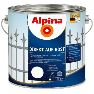 Metalo dažai ALPINA Direkt Auf Rost, 2,5l balta sp. Metalo dažai ALPINA Direkt Auf Rost, 2,5l balta sp.