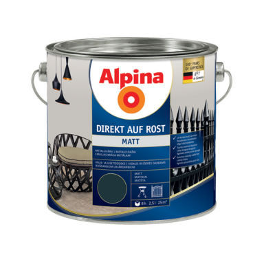 Metalo dažai ALPINA Direkt Auf Rost 3in1, 2,5l pilka sp. Metalo dažai ALPINA Direkt Auf Rost 3in1, 2,5l pilka sp.