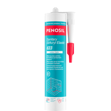 Akrilinis hermetikas PENOSIL Sanitary SilAcryl Elastic 633, 300ml balta sp. Akrilinis hermetikas PENOSIL Sanitary SilAcryl Elastic 633, 300ml balta sp.