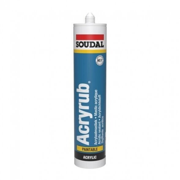 Hermetikas SOUDAL Acryrub, 300ml baltas Hermetikas SOUDAL Acryrub, 300ml baltas