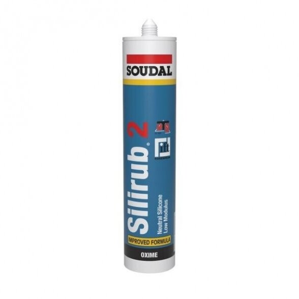 Silikoninis hermetikas SOUDAL Silirub 2, neutralus, 300ml balta sp. Silikoninis hermetikas SOUDAL Silirub 2, neutralus, 300ml balta sp.