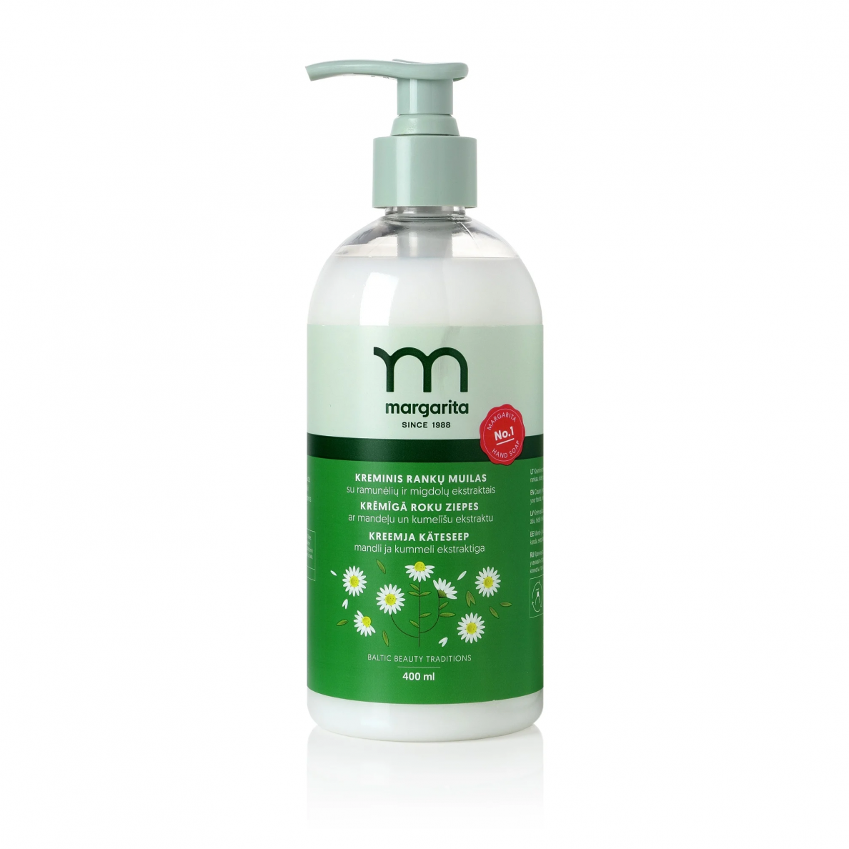 Rankų muilas MARGARITA, 400ml midolų ir ramunėlių kvapo Rankų muilas MARGARITA, 400ml midolų ir ramunėlių kvapo