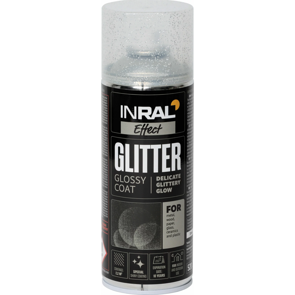 Apsauginis lakas su blizgučiais INRAL Glitter, 400ml skaidrus su sidabro sp.