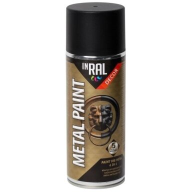 Aerozoliniai dažai metalui INRAL Metal Paint 4in1, 400ml juoda sp. Aerozoliniai dažai metalui INRAL Metal Paint 4in1, 400ml juoda sp.