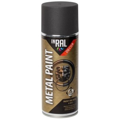 Aerozoliniai dažai metalui INRAL Metal Paint 4in1, 400ml pilka antracito sp. Aerozoliniai dažai metalui INRAL Metal Paint 4in1, 400ml pilka antracito sp.