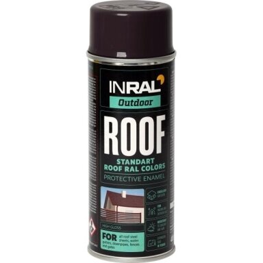 Puškiami dažai stogo dangai INRAL Roof Spray, 400ml pilkai ruda sp. (8019) Puškiami dažai stogo dangai INRAL Roof Spray, 400ml pilkai ruda sp. (8019)