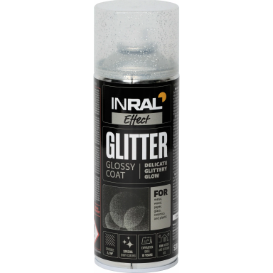 Apsauginis lakas su blizgučiais INRAL Glitter, 400ml skaidrus su sidabro sp. Apsauginis lakas su blizgučiais INRAL Glitter, 400ml skaidrus su sidabro sp.