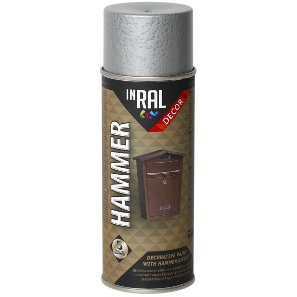 Aerozoliniai dažai INRAL Decor Hammer, 400ml sidabro sp. Aerozoliniai dažai INRAL Decor Hammer, 400ml sidabro sp.