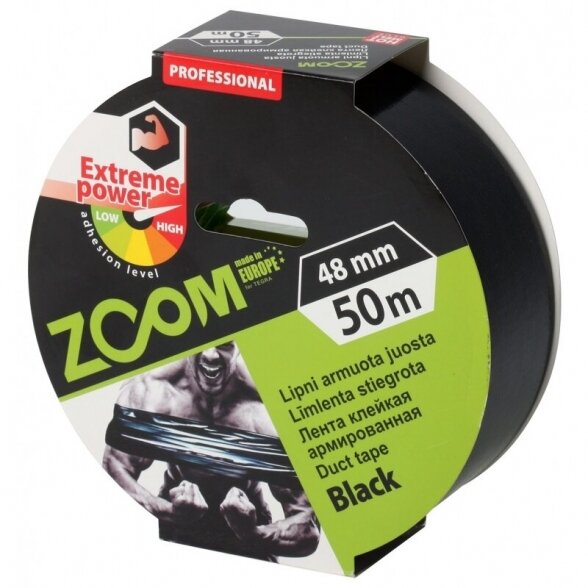 Armuota juosta ZOOM, 48mm 50m juoda sp. Armuota juosta ZOOM, 48mm 50m juoda sp.