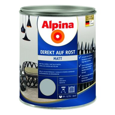 Metalo dažai ALPINA Direkt Auf Rost Matt, 750ml pilka sp. Metalo dažai ALPINA Direkt Auf Rost Matt, 750ml pilka sp.