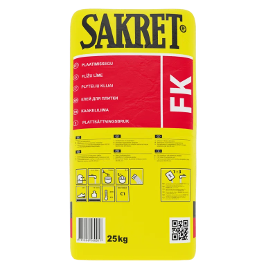 Plytelių klijai SAKRET FK, 25kg Plytelių klijai SAKRET FK, 25kg