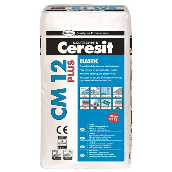 Klijai plytelėms CERESIT CM12 Elastic, 25kg Klijai plytelėms CERESIT CM12 Elastic, 25kg