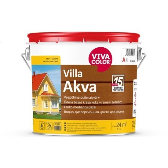 Dažai medienai VIVACOLOR Villa Akva A bazė, 2,7l balta sp. Dažai medienai VIVACOLOR Villa Akva A bazė, 2,7l balta sp.