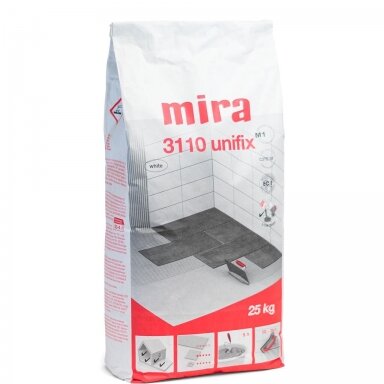 Klijai plytelėms MIRA 3110 Unifix C2TE S1, 25kg balta sp. Klijai plytelėms MIRA 3110 Unifix C2TE S1, 25kg balta sp.
