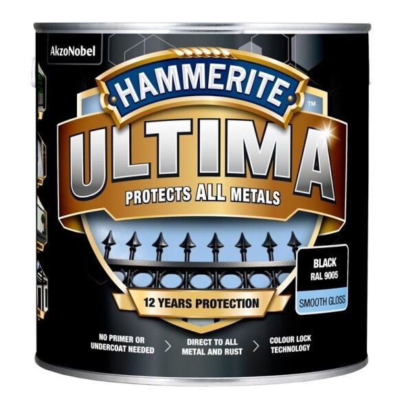 Metalo dažai HAMMERITE Ultima Smooth, 2,2l juoda sp. Metalo dažai HAMMERITE Ultima Smooth, 2,2l juoda sp.