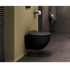 Pakabinamas WC Ravak juodas matinis Uni Chrome RimOFF + Uni Chrome Flat dangčiu juodas matinis RAVAK