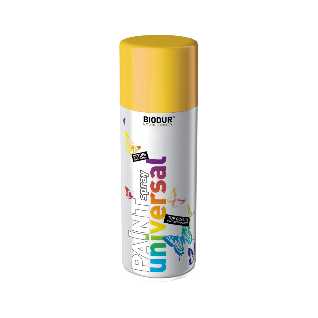 Aerozolinė emalė BIODUR Unversal, 400ml geltona sp. RAL1023 Aerozolinė emalė BIODUR Unversal, 400ml geltona sp. RAL1023