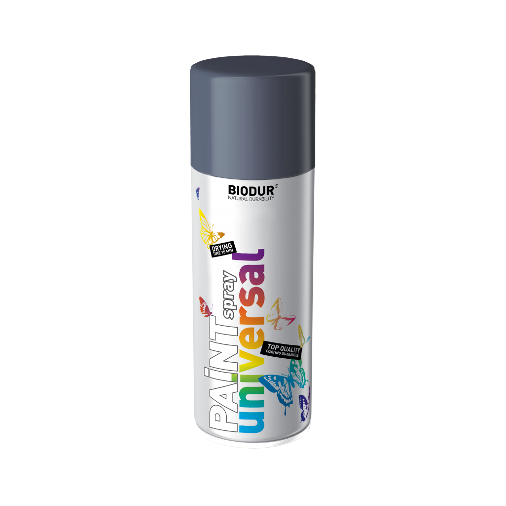 Aerozolinė emalė BIODUR Universal, 400ml tamsiai pilka sp. RAL7024 Aerozolinė emalė BIODUR Universal, 400ml tamsiai pilka sp. RAL7024