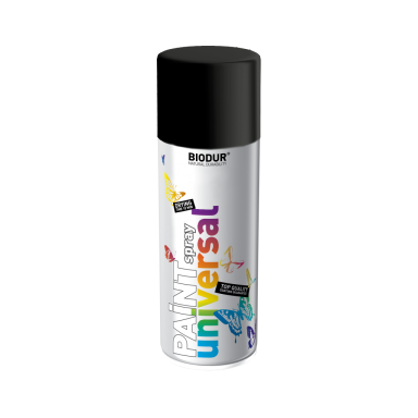 Aerozolinė emalė BIODUR Universal, 400ml juoda matinė sp. RAL9005 Aerozolinė emalė BIODUR Universal, 400ml juoda matinė sp. RAL9005