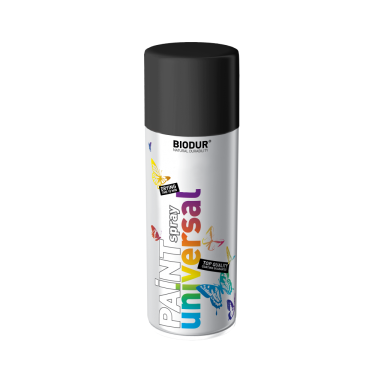 Aerozolinė emalė BIODUR Universal, 400ml juoda blizgi sp. RAL9005 Aerozolinė emalė BIODUR Universal, 400ml juoda blizgi sp. RAL9005