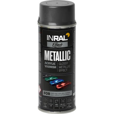 Aerozolinis akrilinis lakas INRAL Metallic, 400ml grafito juoda sp.