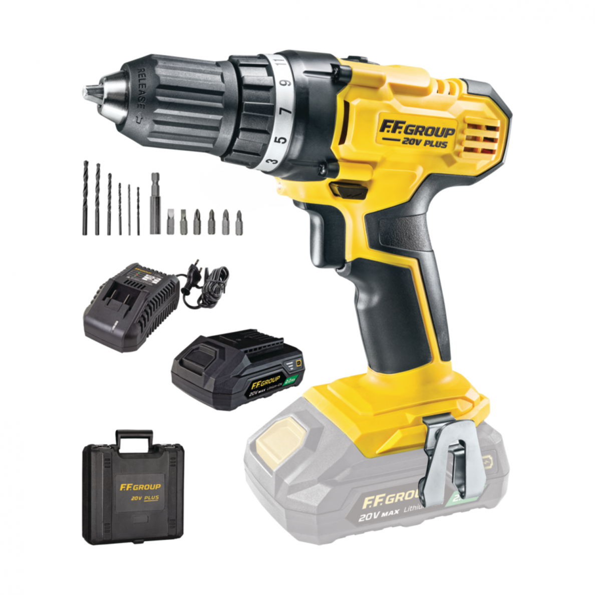 Akumuliatorinis suktuvas-gręžtuvas FF GROUP CDD/35 20V PLUS, 2,0Ah su dėklu Akumuliatorinis suktuvas-gręžtuvas FF GROUP CDD/35 20V PLUS, 2,0Ah su dėklu