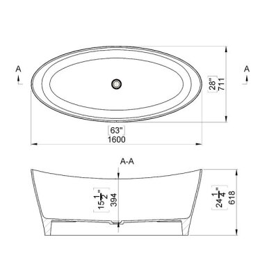 Akmens masės vonia BLU Vela, 1600x711 mm Akmens masės vonia BLU Vela, 1600x711 mm