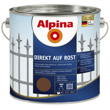 Metalo dažai ALPINA Direkt Auf Rost, 2,5l riešuto sp. Metalo dažai ALPINA Direkt Auf Rost, 2,5l riešuto sp.
