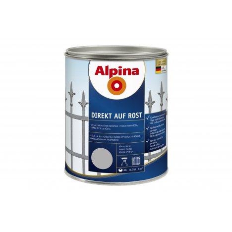 Metalo dažai ALPINA Direkt Auf Rost, 750ml sidabriniai