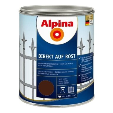 Metalo dažai ALPINA Direkt Auf Rost, 750ml riešuto sp. Metalo dažai ALPINA Direkt Auf Rost, 750ml riešuto sp.