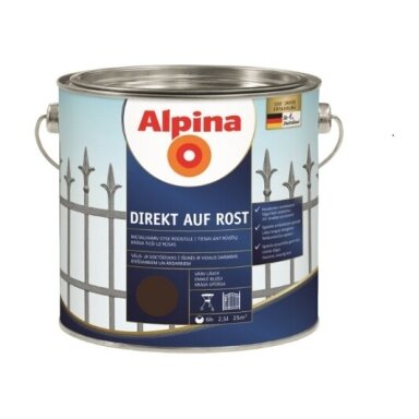 Metalo dažai ALPINA Direkt Auf Rost, 2,5l šokoladinė sp. Metalo dažai ALPINA Direkt Auf Rost, 2,5l šokoladinė sp.