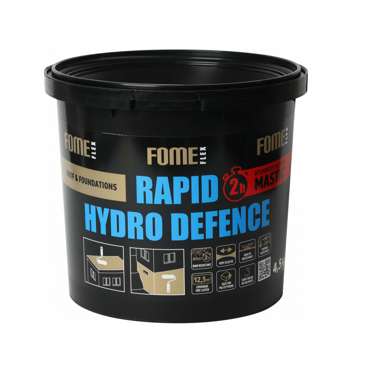 Bituminė hidroizoliacinė mastika FOME FLEX Rapid Hydro Defence Mastic, 4,5kg Bituminė hidroizoliacinė mastika FOME FLEX Rapid Hydro Defence Mastic, 4,5kg