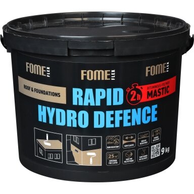 Bituminė hidroizoliacinė mastika FOME FLEX Rapid Hydro Defence Mastic, 9kg Bituminė hidroizoliacinė mastika FOME FLEX Rapid Hydro Defence Mastic, 9kg