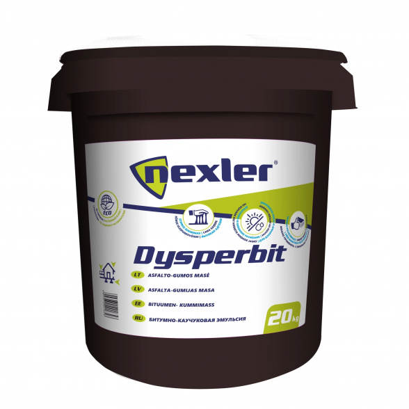 Bituminė-kaučiukinė dispersinė mastika NEXLER Dysperbit DN, 20kg Bituminė-kaučiukinė dispersinė mastika NEXLER Dysperbit DN, 20kg