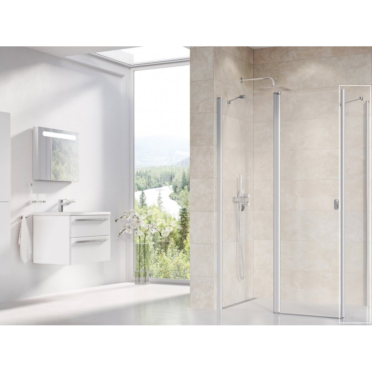 Stacionari sienelė RAVAK Chrome CPS, 90cm satinas ir skaidrus stiklas