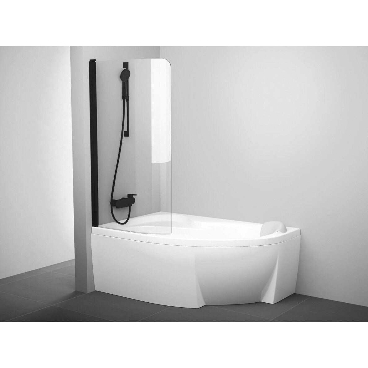 Vonios sienelė RAVAK CVSK1 Rosa K, 160/170 juoda ir skaidrus stiklas