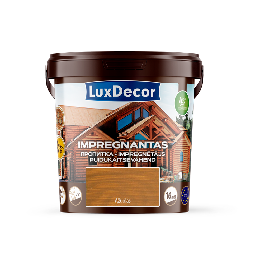 Dekoratyvins medienos impregnantas LUXDECOR, 1l ąžuolo sp. Dekoratyvins medienos impregnantas LUXDECOR, 1l ąžuolo sp.