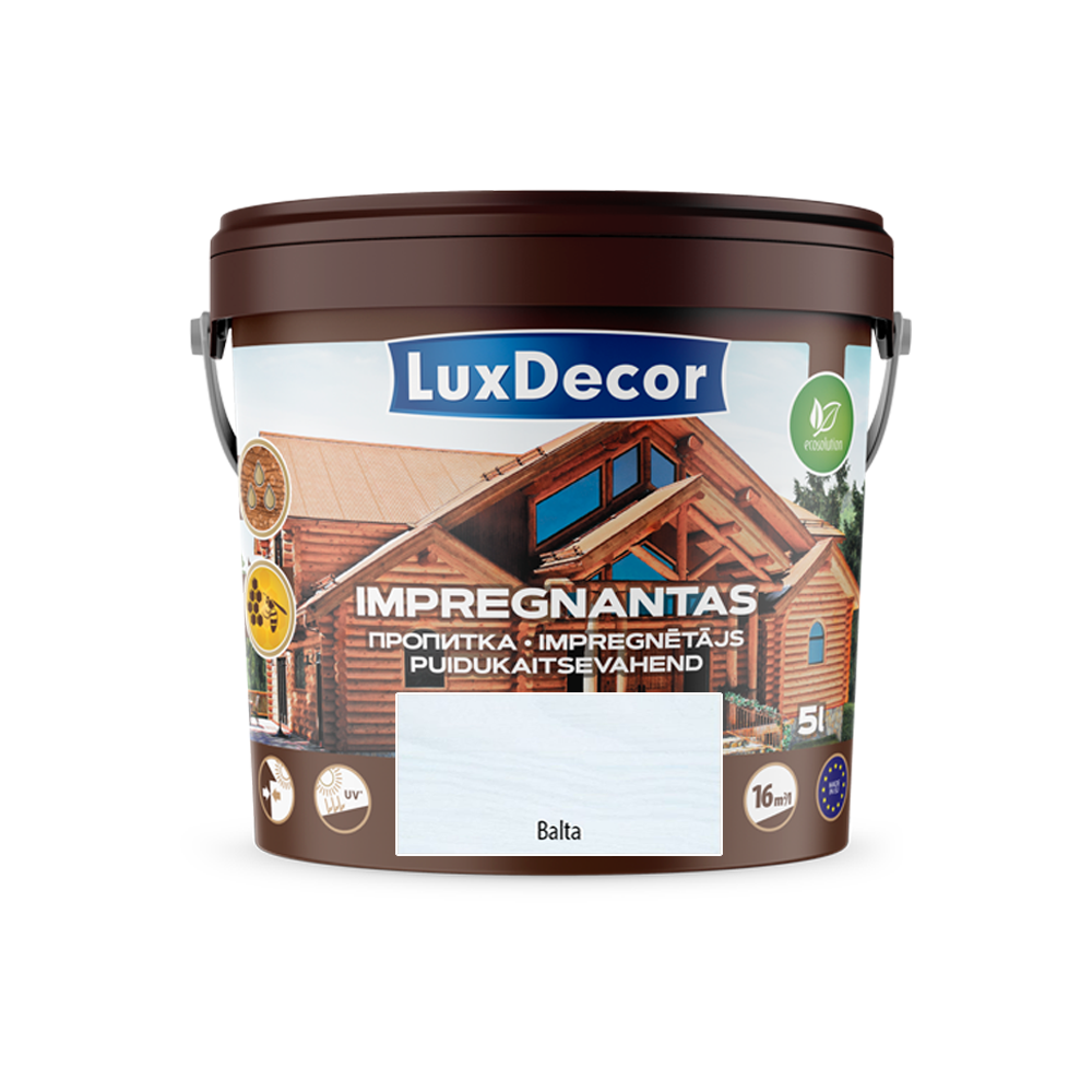 Dekoratyvins medienos impregnantas LUXDECOR, 5l balta sp.