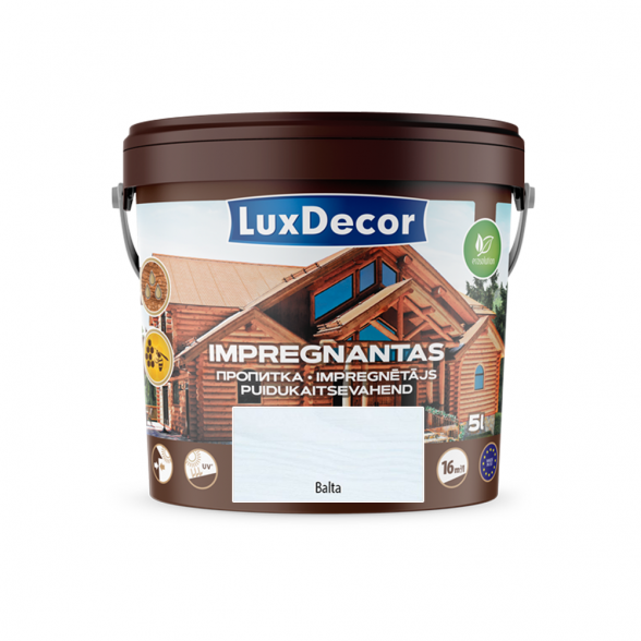 Dekoratyvins medienos impregnantas LUXDECOR, 5l balta sp.