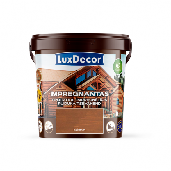 Dekoratyvins medienos impregnantas LUXDECOR, 1l kaštono sp. Dekoratyvins medienos impregnantas LUXDECOR, 1l kaštono sp.