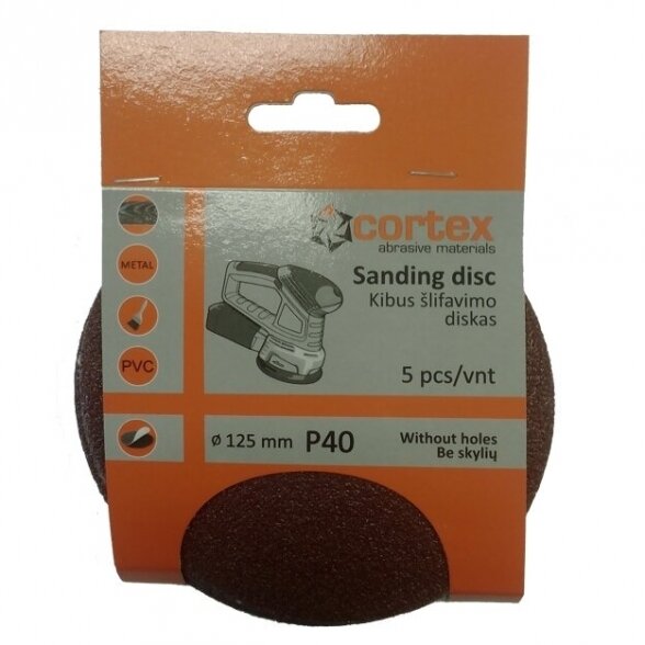Šlifavimo diskelis CORTEX P40, 125mm 5vnt. Šlifavimo diskelis CORTEX P40, 125mm 5vnt.