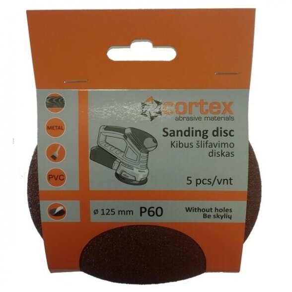 Šlifavimo diskelis CORTEX P60, 125mm 5vnt. Šlifavimo diskelis CORTEX P60, 125mm 5vnt.