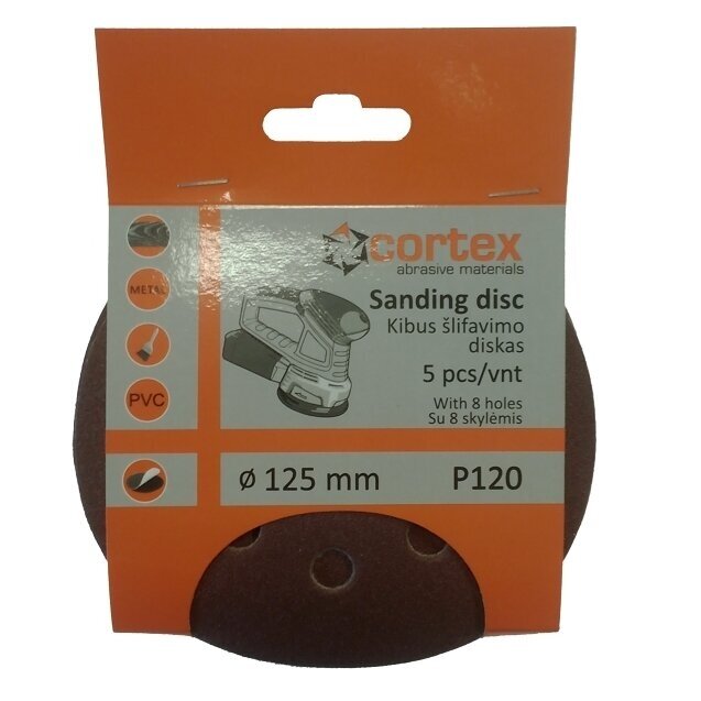 Šlifavimo diskelis CORTEX P120, 125mm 5vnt. Šlifavimo diskelis CORTEX P120, 125mm 5vnt.