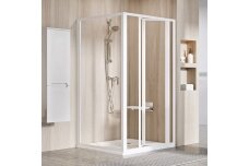 Dušo durys, lankstomosios, trijų elementų, su nejudama sienele